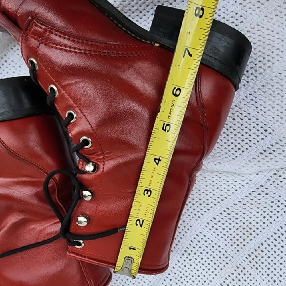 Laredo Red Leather Kiltie Ankle Boots Womens Size 6.5 Lace Up Western Retro Stat - Picture 13 of 16